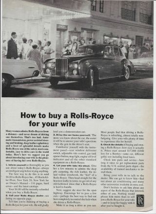 1964 How To Buy A Rolls Royce For Your Wife Silver Cloud Iii Print Ad