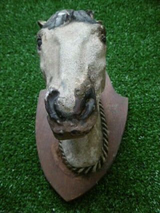 ANTIQUE C.  1900 WOODEN CARVED PLAQUE WITH PLASTER HEAD OF A HORSE 3