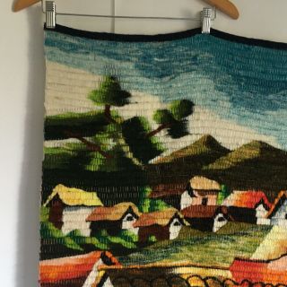 South America Folk Art Vintage Wool Wall Hanging Handmade Woven Llamas Village 2
