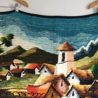 South America Folk Art Vintage Wool Wall Hanging Handmade Woven Llamas Village 3