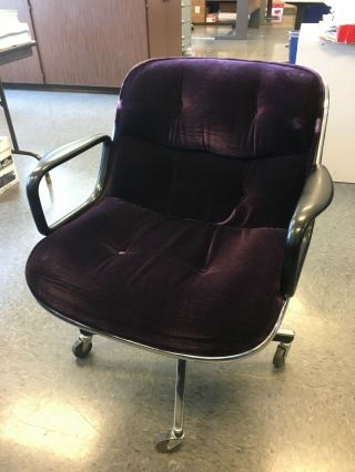 (2 Chairs) Vintage Charles Pollock Knoll Executive Chair Purple Crushed Velvet