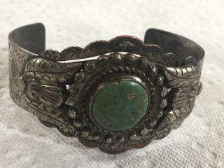 Vintage Native American Copper And Turquoise Cuff Bracelet