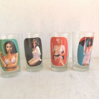 Vintage Bar Glasses Peek A Boo Nude Girl Adult Set Of 4 Pin Up