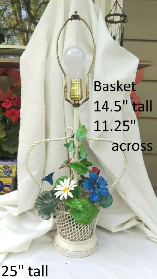 Shabby Chic Vintage Italian Tole Basket Of Flowers Table Lamp 25.  5 " Tall