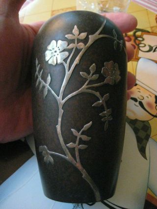 Vintage Antique Heintz Sterling On Bronze Vase Rose Flower Design