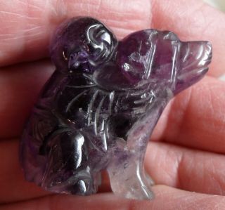 Vintage Chinese Hand Carved Amethyst Child And Dog Figurine 28.  8 Grams