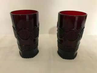 Vintage Avon 1876 Cape Cod Ruby Red Tall Water Beverage Glasses (set Of 2)