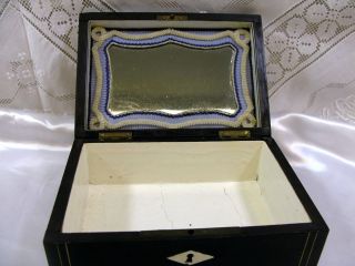 Antique 19thc Wood & Brass Inlaid Glove Or Sewing Box