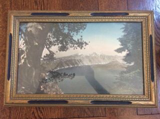 Vintage Hand Tinted Oil Colored Photograph Crater Lake Oregon Bear Photo 452