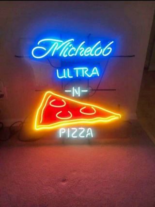 Rare Htf Vintage Michelob Ultra Pizza Slice Real Glass Neon Beer Lamp Sign