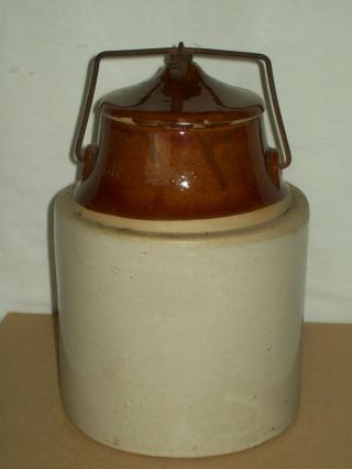 Rare " Antique " 1 Gallon Stoneware Crock Container Jug With Lid Patina