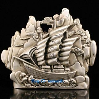 Old Chinese Tibetan Silver Hand - Carved Smooth Sailing Statue W Qianlong Mark