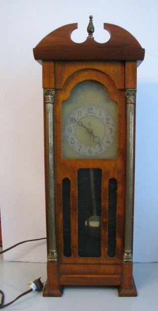 United Mini Grandfather Clock 20 " Wood & Brass W Pendulum 1950 