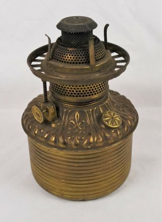 Antique Fostoria Gwtw Banquet Oil Lamp Font Tank Burner Brass Pat.  1890 93 95