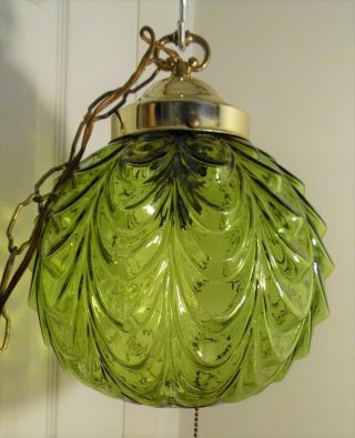 Vintage Hanging Swag Lamp Draped Glass Globe Mid Century Hollywood Regency Mcm