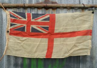 Rare Vintage Ww1 Era British Royal Navy White Ensign Linen Flag