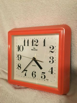 Vintage Maruman Mid Century Modern Orange Wall Clock Japan
