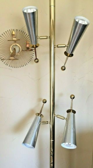 Vintage Raymond Loewy Stiffel " Futura " Tension Pole Lamp Brass Aluminum Atomic