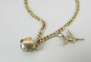 Vintage 8 In.  14K Gold Figaro Chain Charm Bracelet W/ 2 Charms Ballerina & Pearl 3