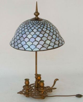 Vintage Chapman Solid Brass French Bouillotte Lamp 1972 Tiffany Style Shade