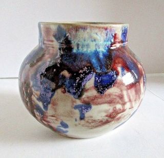 Vintage Japanese Raku Style Pottery Vase Drip Glaze Signed Awaji Drip Urn Pot