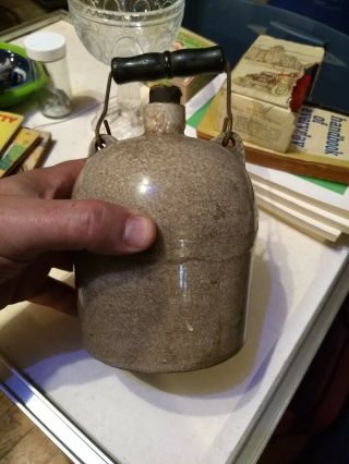 Vintage Antique Glazed Stoneware Beehive Whiskey Jug Crock With Handle - Heavy 2