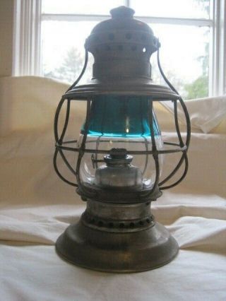 Antique Green Over Clear Extended Base Railroad Lantern Globe Shade Macbeth