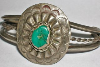Antique Vintage Navajo Stamped Sterling Silver & Turquoise Bracelet
