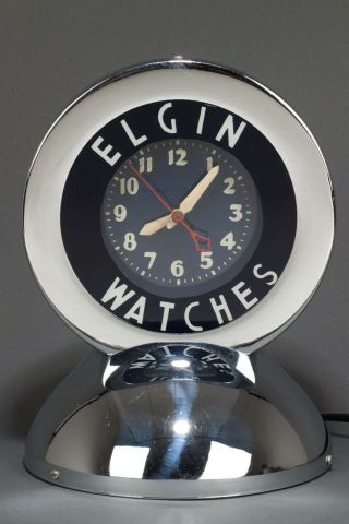 Vintage 40s 50s Chrome / Neon Elgin Watches Advertising Clock by GLO DIAL 2