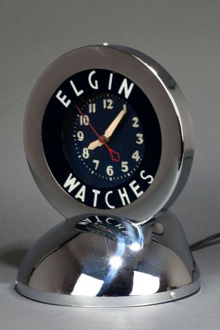 Vintage 40s 50s Chrome / Neon Elgin Watches Advertising Clock by GLO DIAL 3