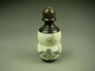Rare Antique Chinese Hand - Carved Buddha Cattle Bone Snuff Bottle 1603