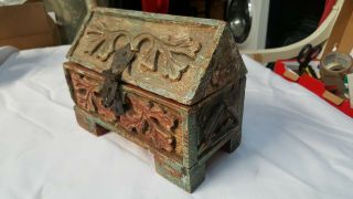 Antique Early - 19thC Primitive Heavy,  Figured hand carved Wood Curio Box 3