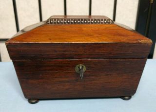 Vintage Antique English Wood Tea Caddy Key Optician Long Row Nottingham