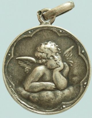 Antique Silver French Art Pendant The Cherub From Raphael