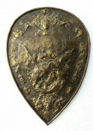 Antique Parade Embossed Bronze Shield Of King Henry Ii Of France /19th Century