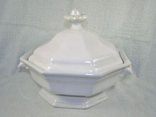 Antique English 8 Sided White Ironstone Covered Bowl / Tureen - Jacob Furnival