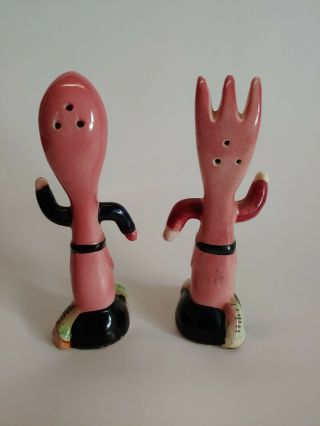 Vintage Hand Painted Anthropomorphic Spoon And Fork Salt and Pepper Shakers 3