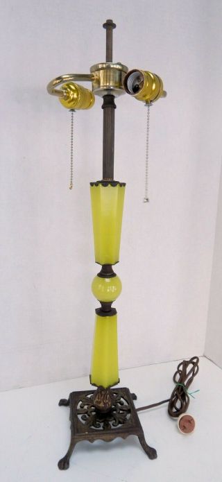 Art Deco Yellow Green Vaseline Houze Uranium Glass Table Lamp 1930 