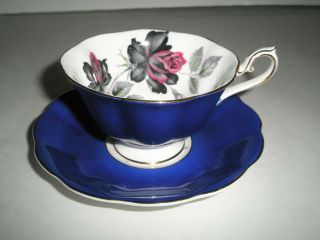 Royal Albert Colbalt Blue Masquerade Red Black Rose Avon Tea Cup & Saucer