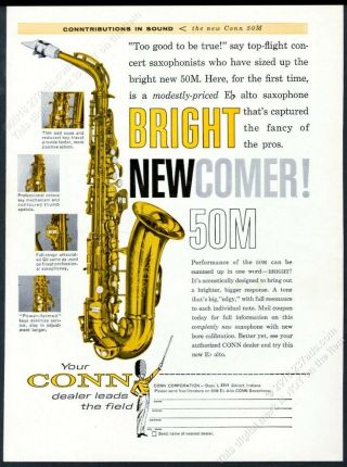 1961 Conn 50m Saxophone 5 Photo Vintage Print Ad