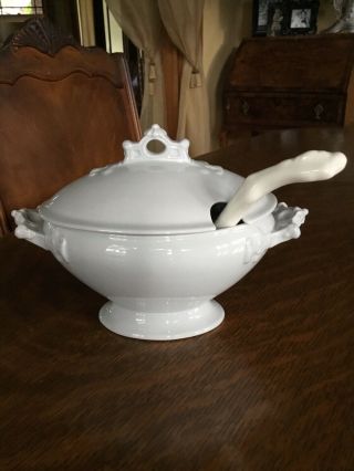 Antique Vintage White Ironstone Small Tureen W/lid And Ladle Parkhurst England