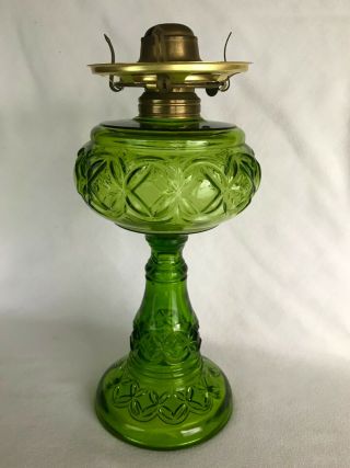 Antique Eapg Green Glass Stem Kerosene Oil Lamp,  Hero,  Elson Glass Company 1891