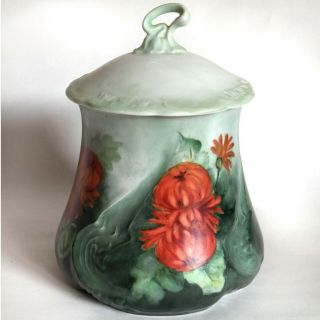 C.  1910 - Art Nouveau - 8 " Porcelain Biscuit Jar - Hand Painted - Signed P D Yess
