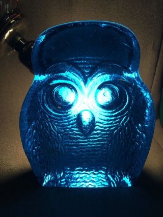 Vintage 1960 ' s Mid Century Modern Blenko Blue Glass Owl Bookends 3