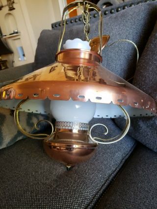 Vintage Copper Hanging Ceiling Hurricane Lamp With Chimney Mid Century
