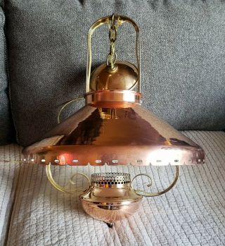 Vintage Copper Hanging Ceiling Hurricane Lamp with Chimney Mid Century 2