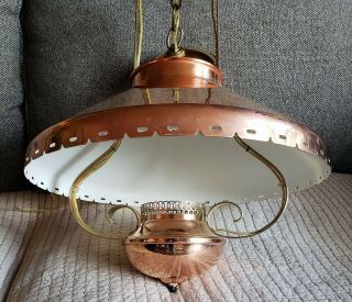Vintage Copper Hanging Ceiling Hurricane Lamp with Chimney Mid Century 3