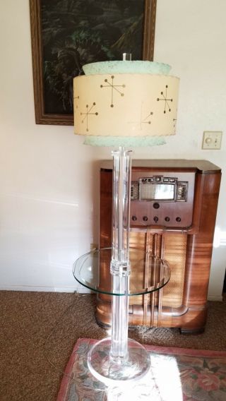 Vintage Mid Century Modern Lucite Floor Lamp Atomic Fiberglass Shade Space Age
