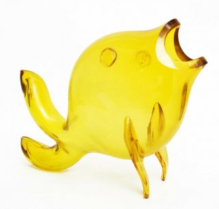 Vintage Blenko Art Glass Bright Yellow Fish Vase Mcm Winslow Anderson 8 " X 12 "