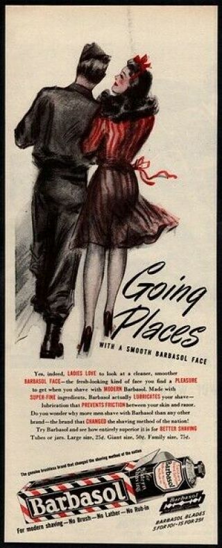 1945 Barbasol Shaving Cream - Sexy Pretty Woman W/ Military Man - Vintage Ad